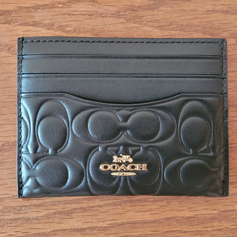 NWT COACH BLACK LEATHER CARD CASE